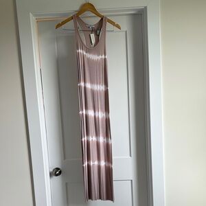 Olivaceous Light Pink and White Sleeveless Midi Dress